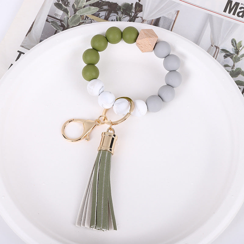 Wholesale Tassel Wood Beads Silicone Keychains